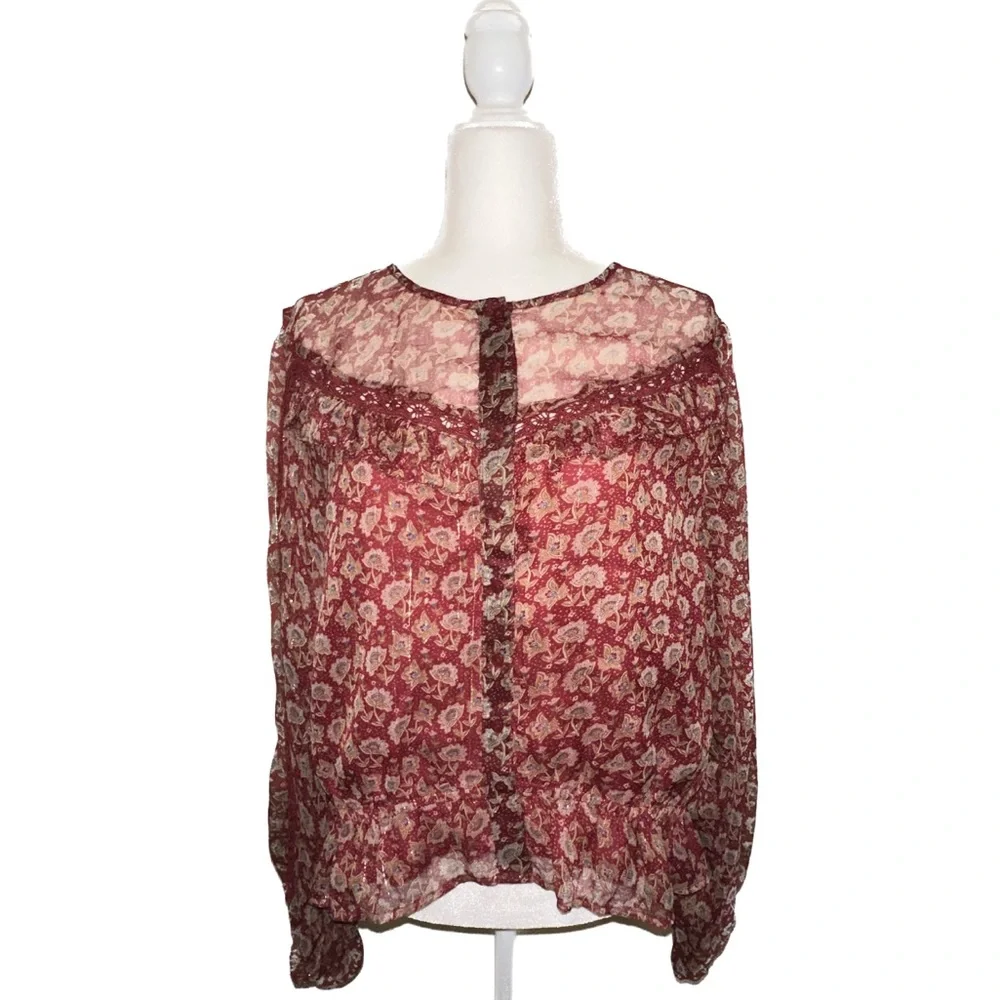 New | American Eagle Floral Bell Sleeve Peplum Embroidered Blouse | Size: XXL - Picture 2 of 7